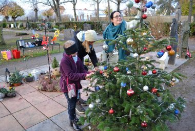 Kugeln werden an den Baum gehängt